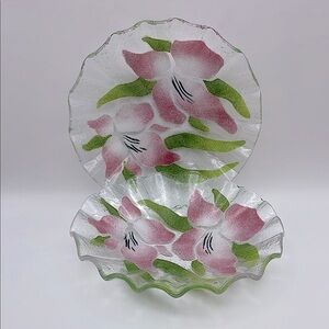 2 Sydenstricker Handmade Floral Fused Art Glass Bowls, Made in Cape Cod, MA